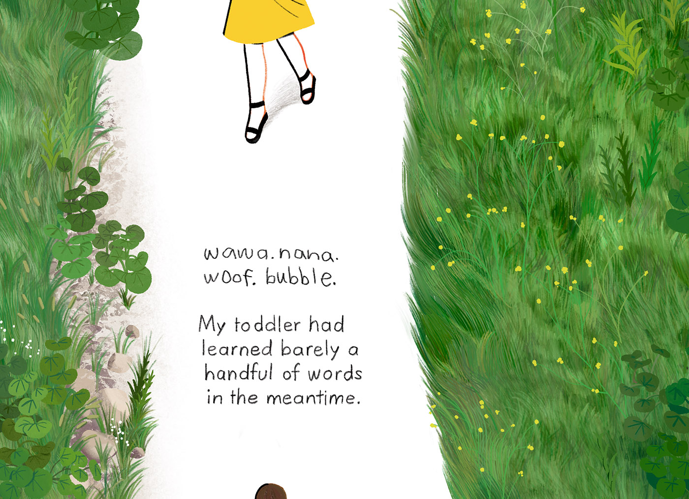 A mother running after her child.